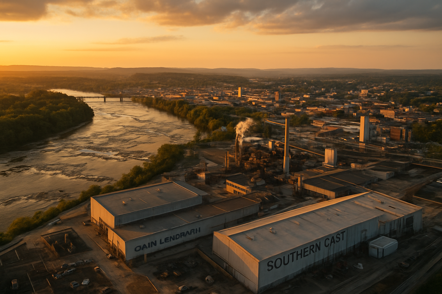 Florence Alabama manufacturing corridor at golden hour