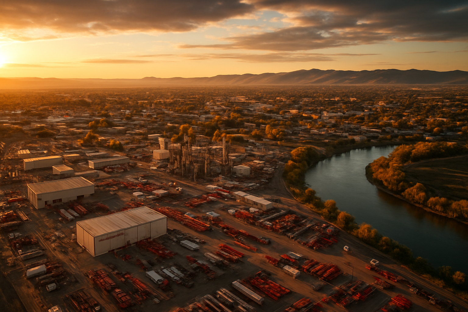 Casper Wyoming manufacturing corridor at golden hour