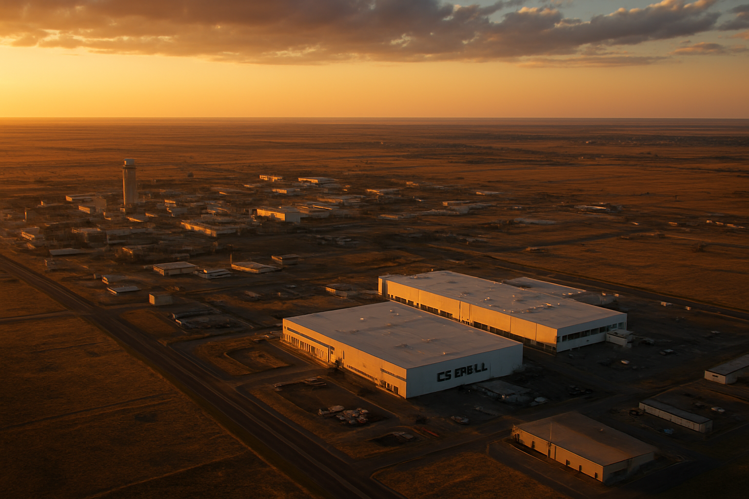Amarillo Texas manufacturing corridor at golden hour