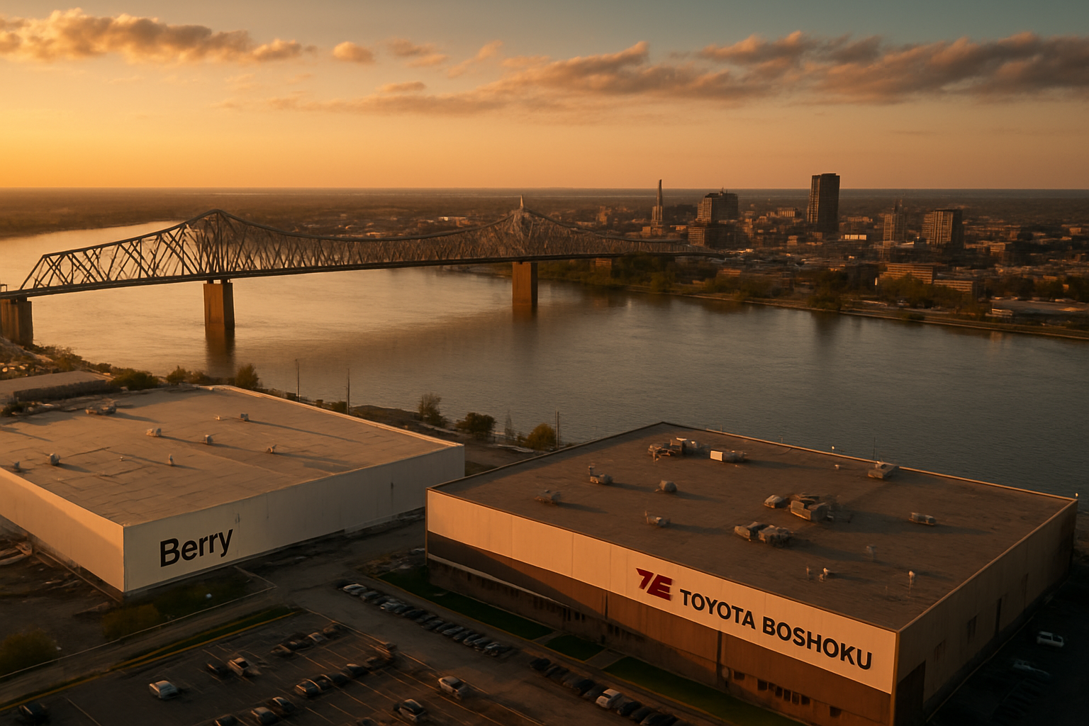 Evansville Indiana manufacturing corridor at golden hour