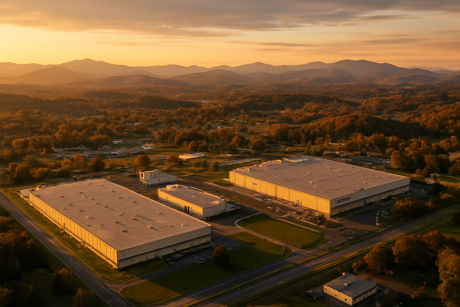 Hickory North Carolina manufacturing corridor at golden hour