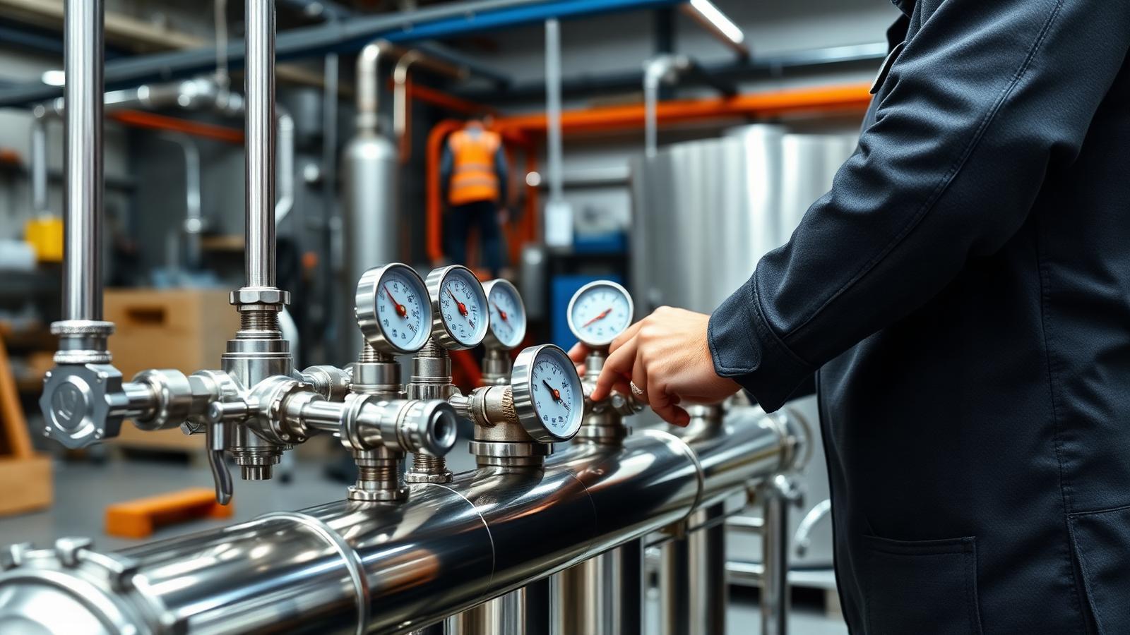 Welder fabricating a steel wastewater treatment tank component