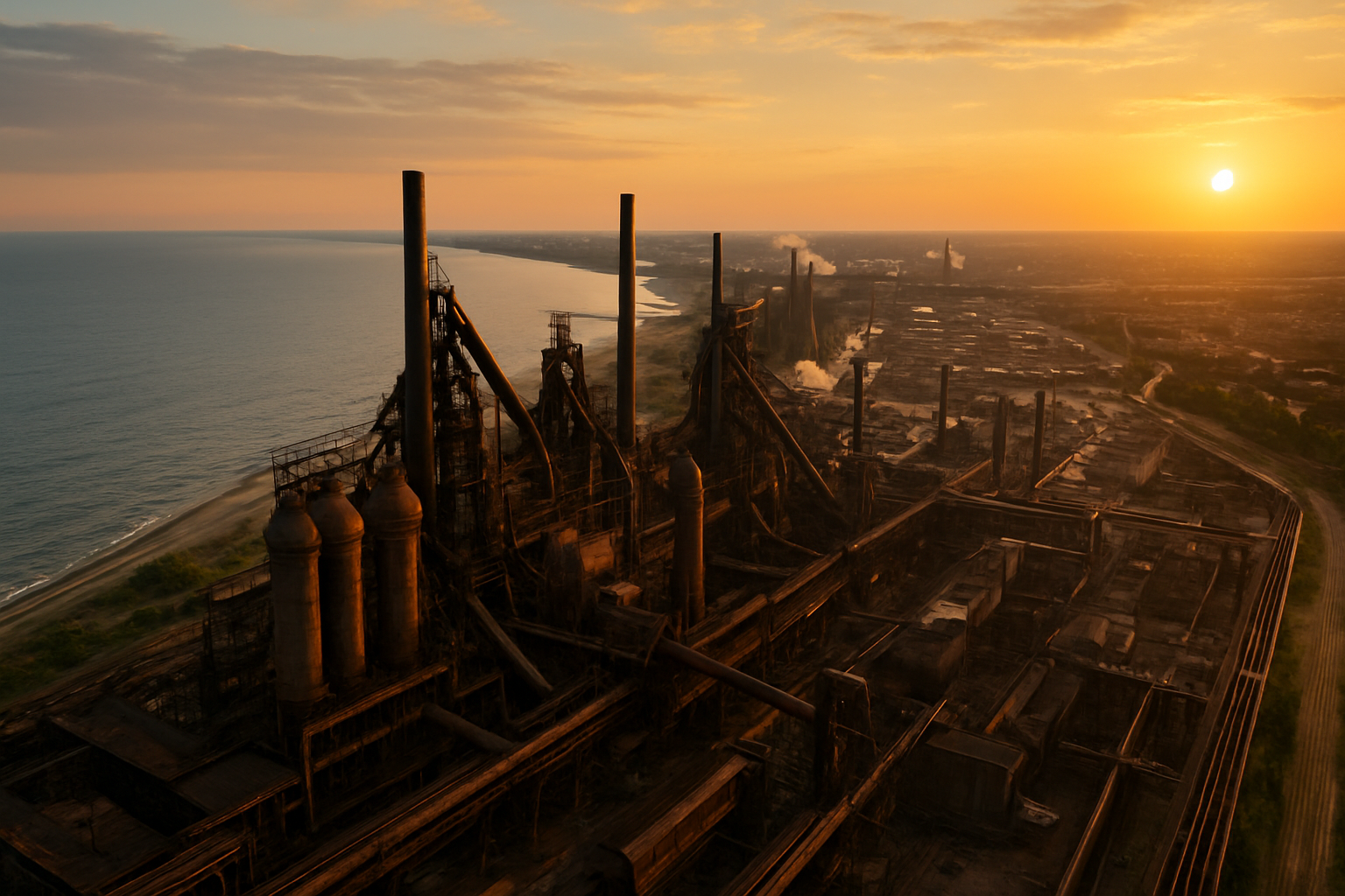 Gary Indiana manufacturing corridor at golden hour