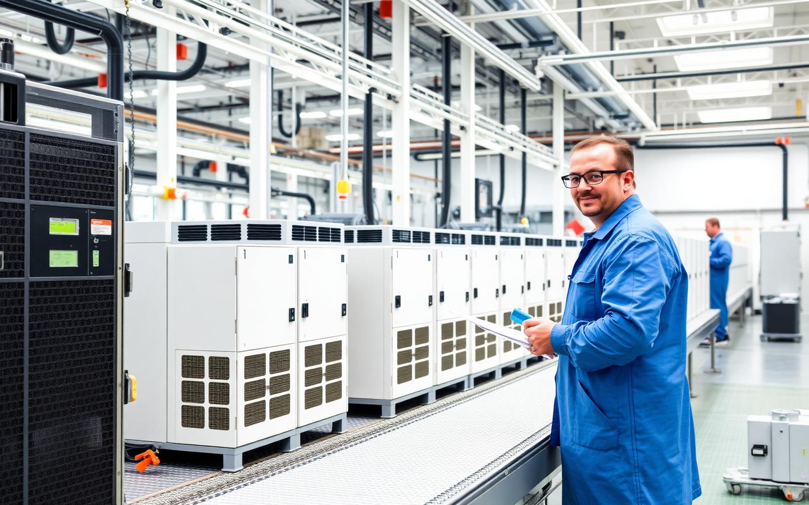 Technicians assembling lithium battery packs on a manufacturing line