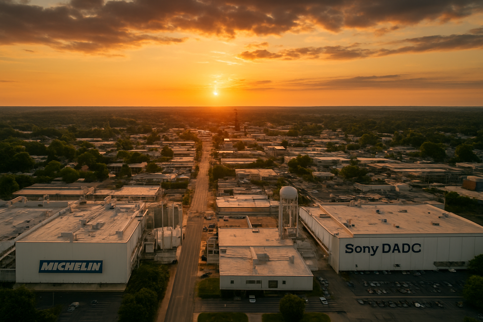 Dothan Alabama manufacturing corridor at golden hour