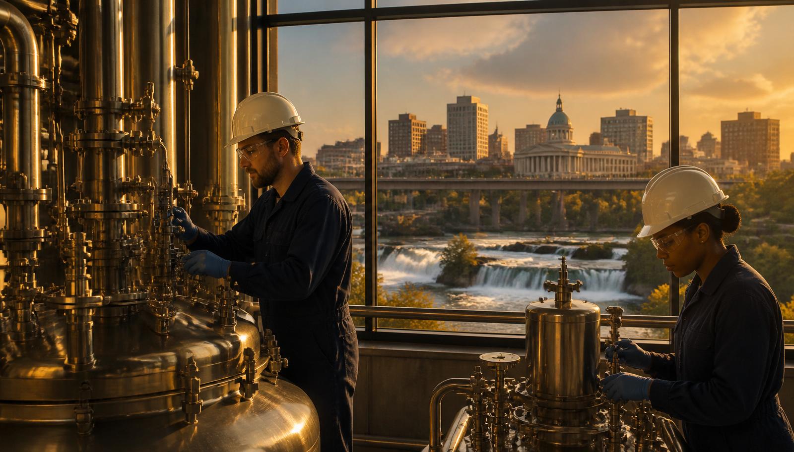 Roanoke, Virginia manufacturing corridor at golden hour