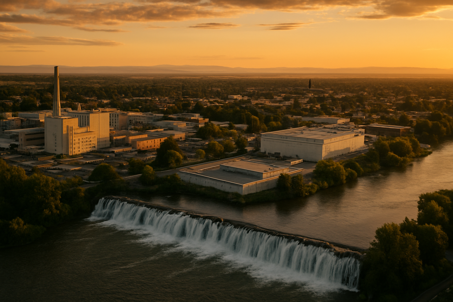Idaho Falls Idaho manufacturing corridor at golden hour