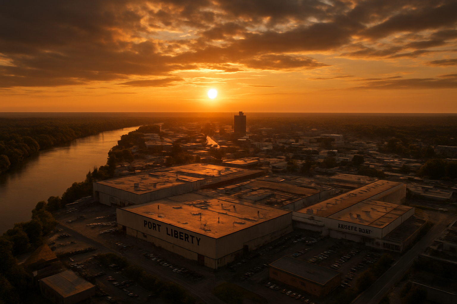 Fayetteville North Carolina manufacturing corridor at golden hour