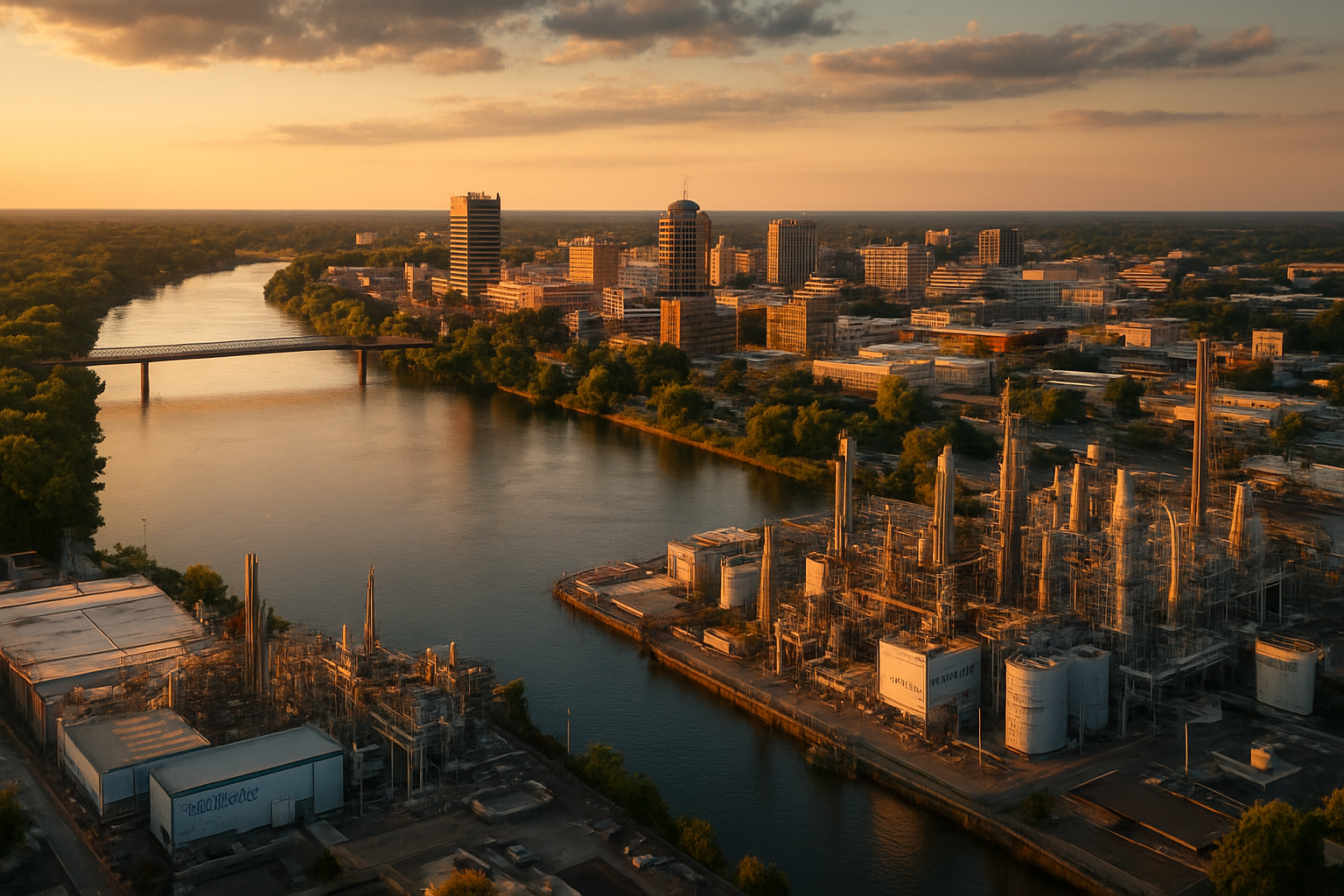 Augusta Georgia manufacturing corridor at golden hour