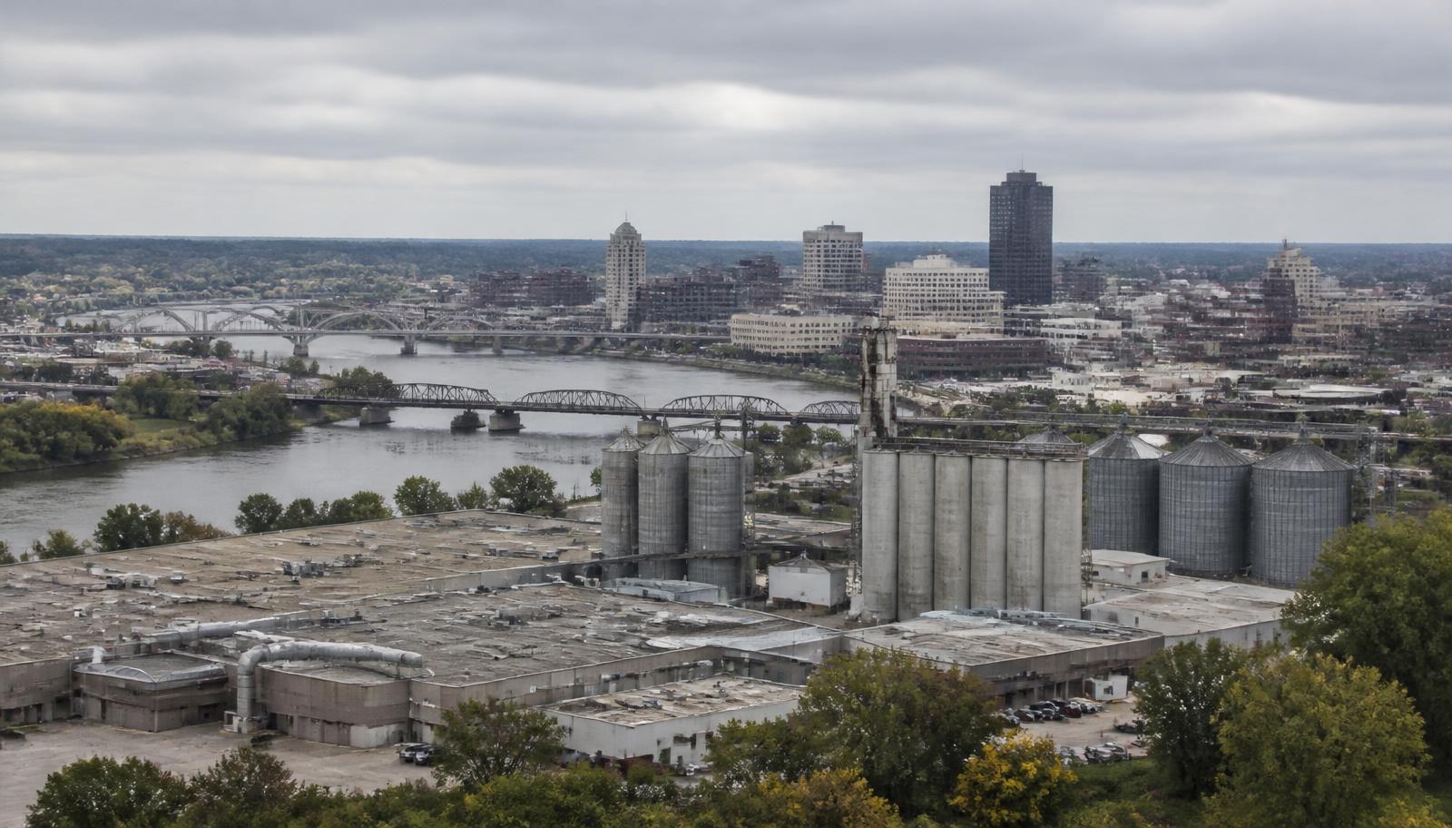 Cedar Rapids Iowa food processing and aerospace corridor at golden hour