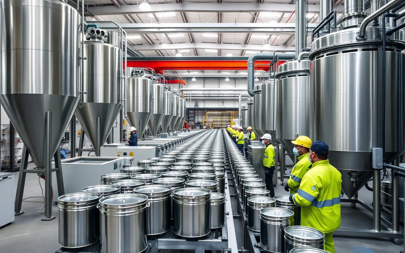 Batch mixing tanks at a paint and coatings manufacturing facility