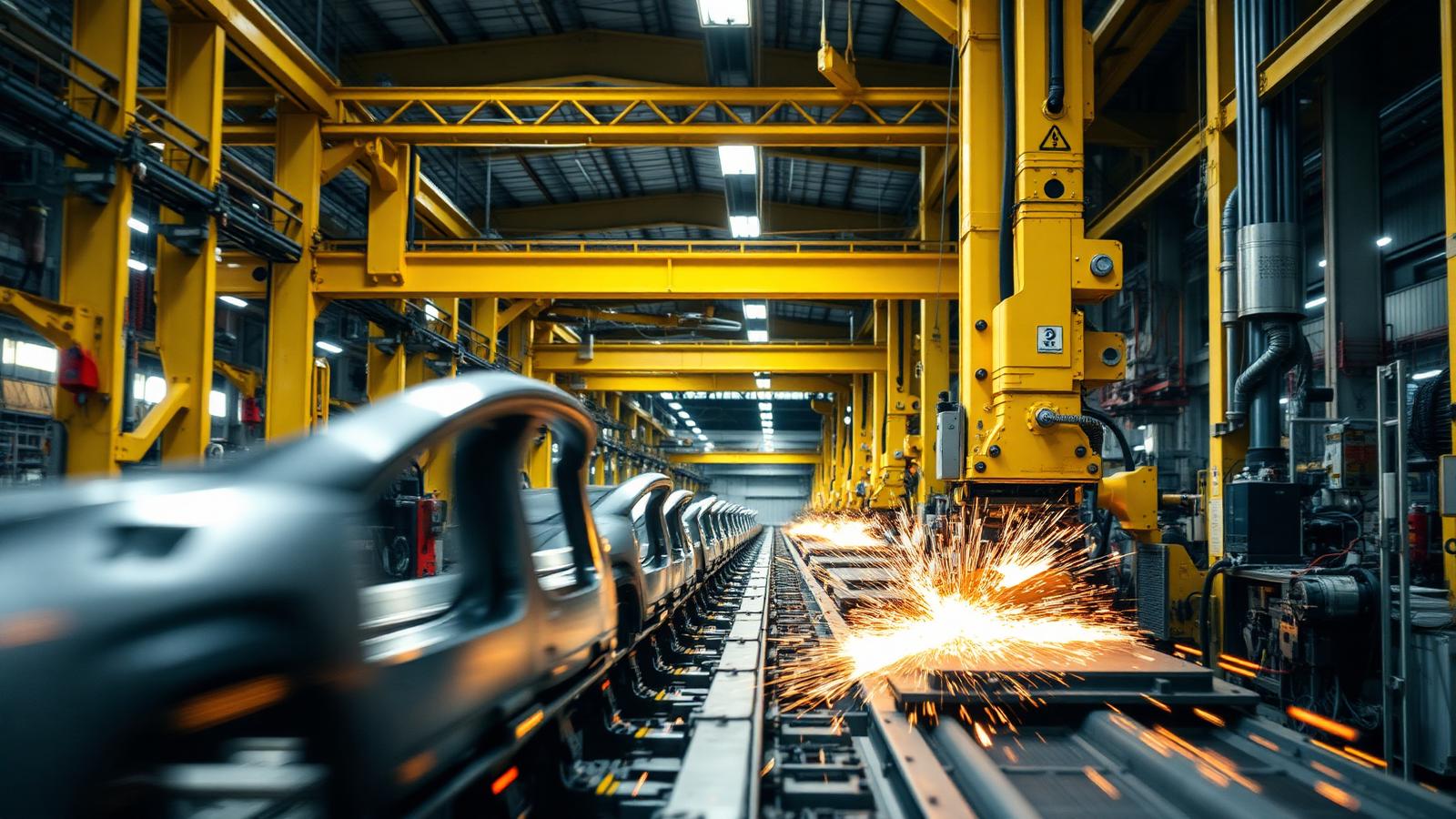 Robotic stamping line producing automotive body parts in a US plant