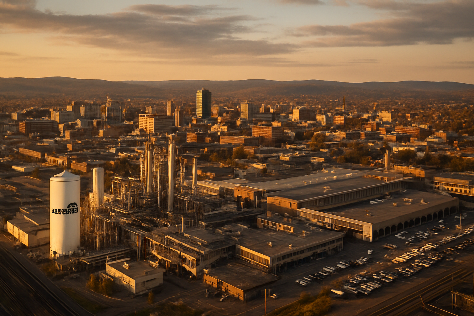 Allentown Pennsylvania manufacturing corridor at golden hour