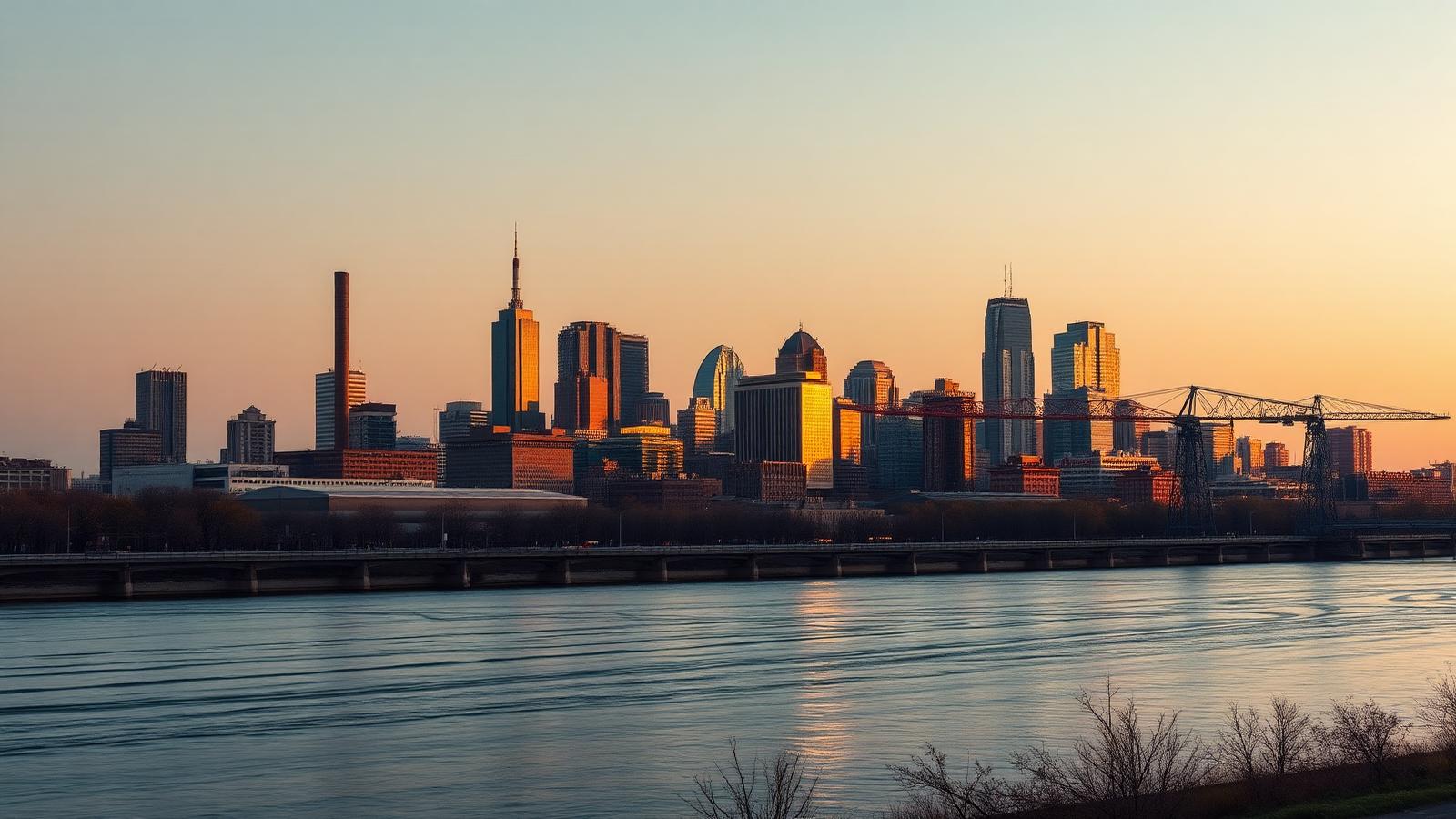 Newark, Ohio manufacturing corridor at golden hour