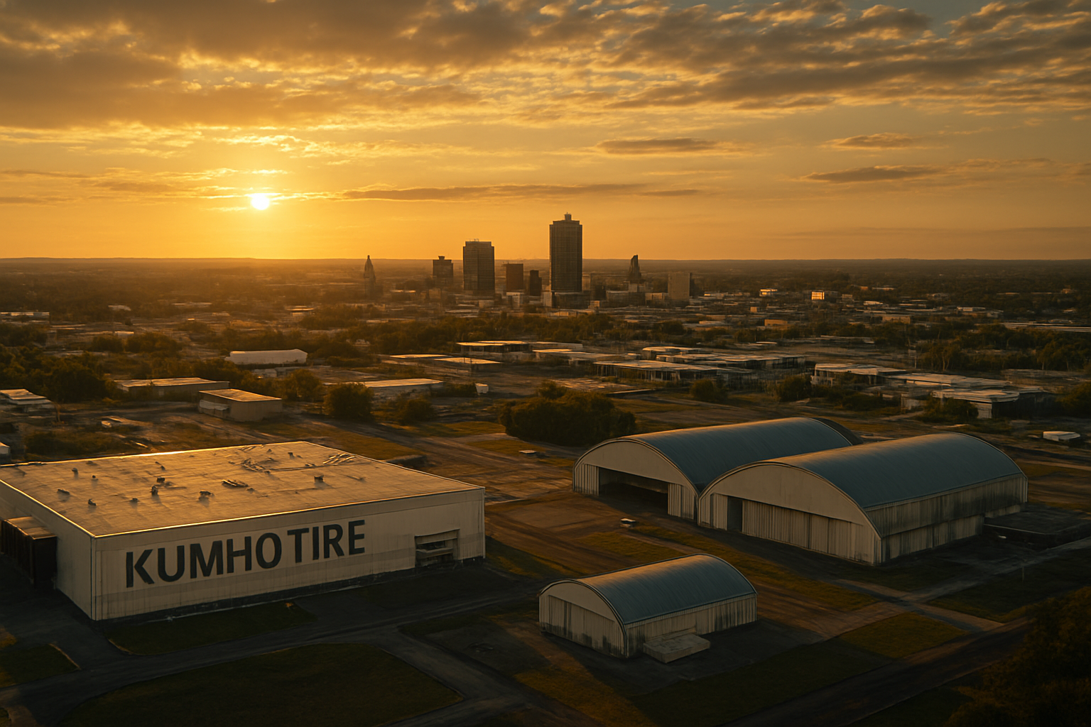 Macon Georgia manufacturing corridor at golden hour