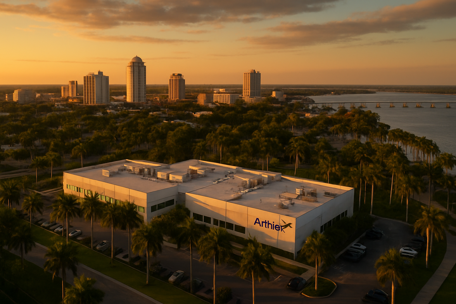 Fort Myers Florida manufacturing corridor at golden hour
