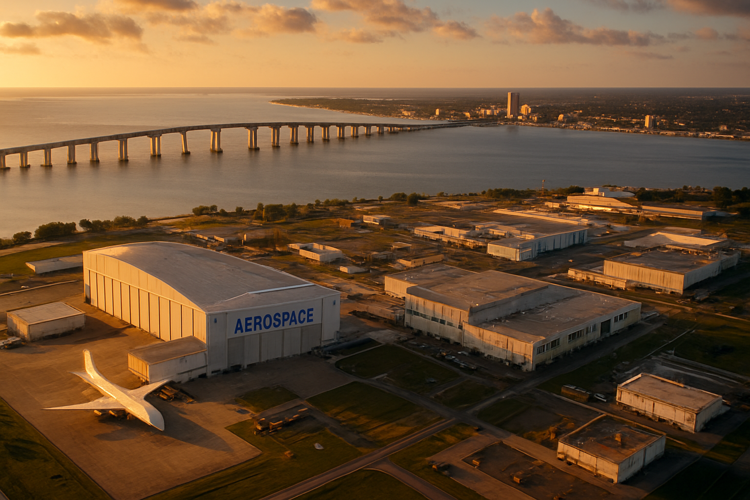 Pensacola Florida manufacturing corridor at golden hour