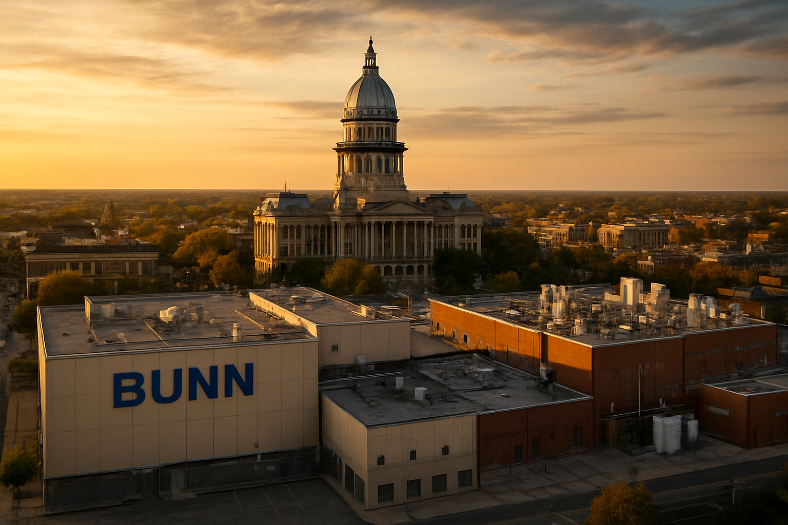 Springfield Illinois manufacturing corridor at golden hour