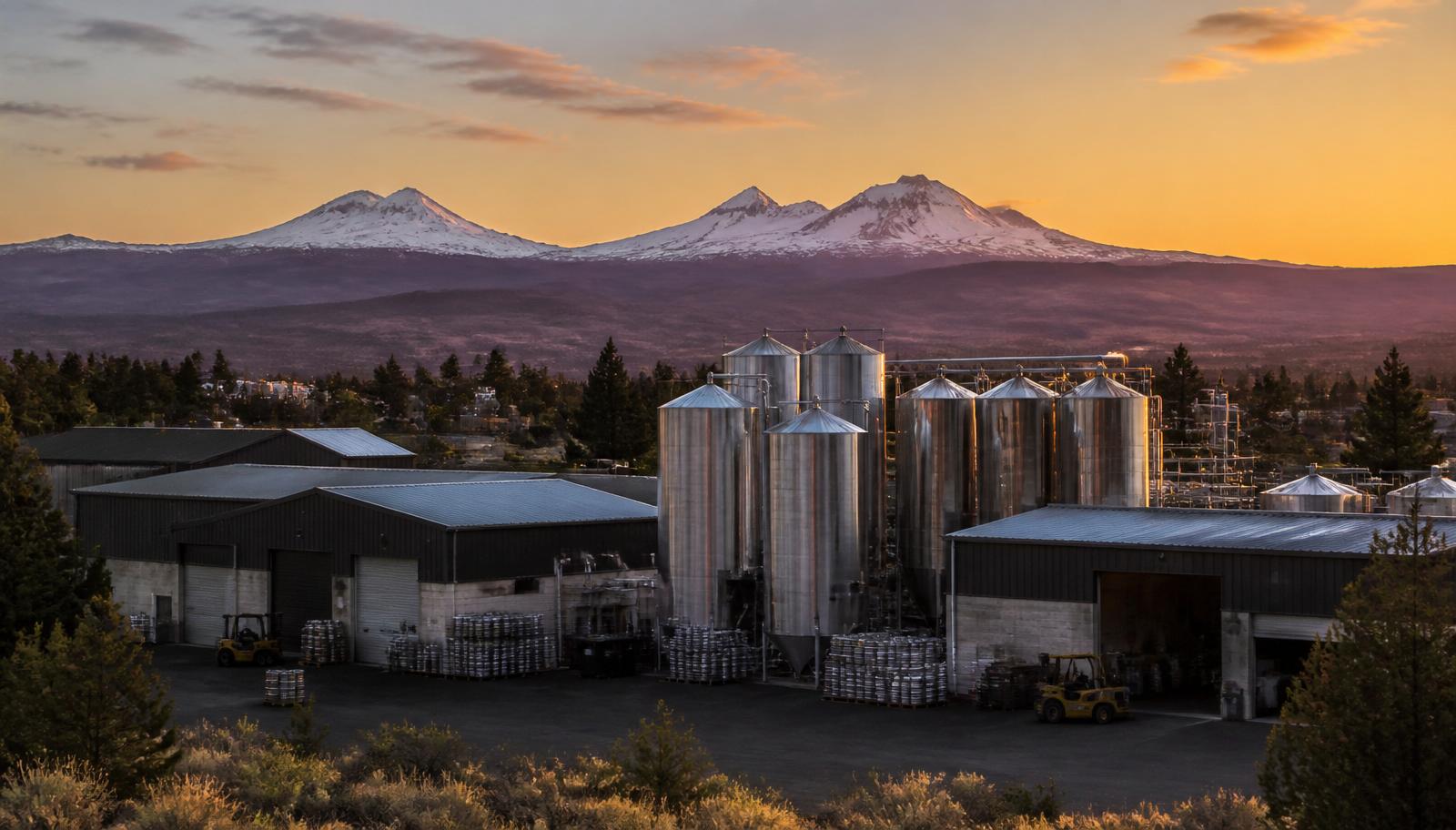 Bend Oregon manufacturing corridor at golden hour