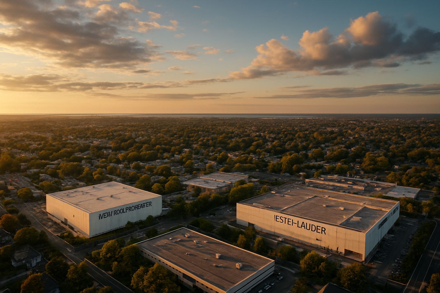 Long Island New York manufacturing corridor at golden hour