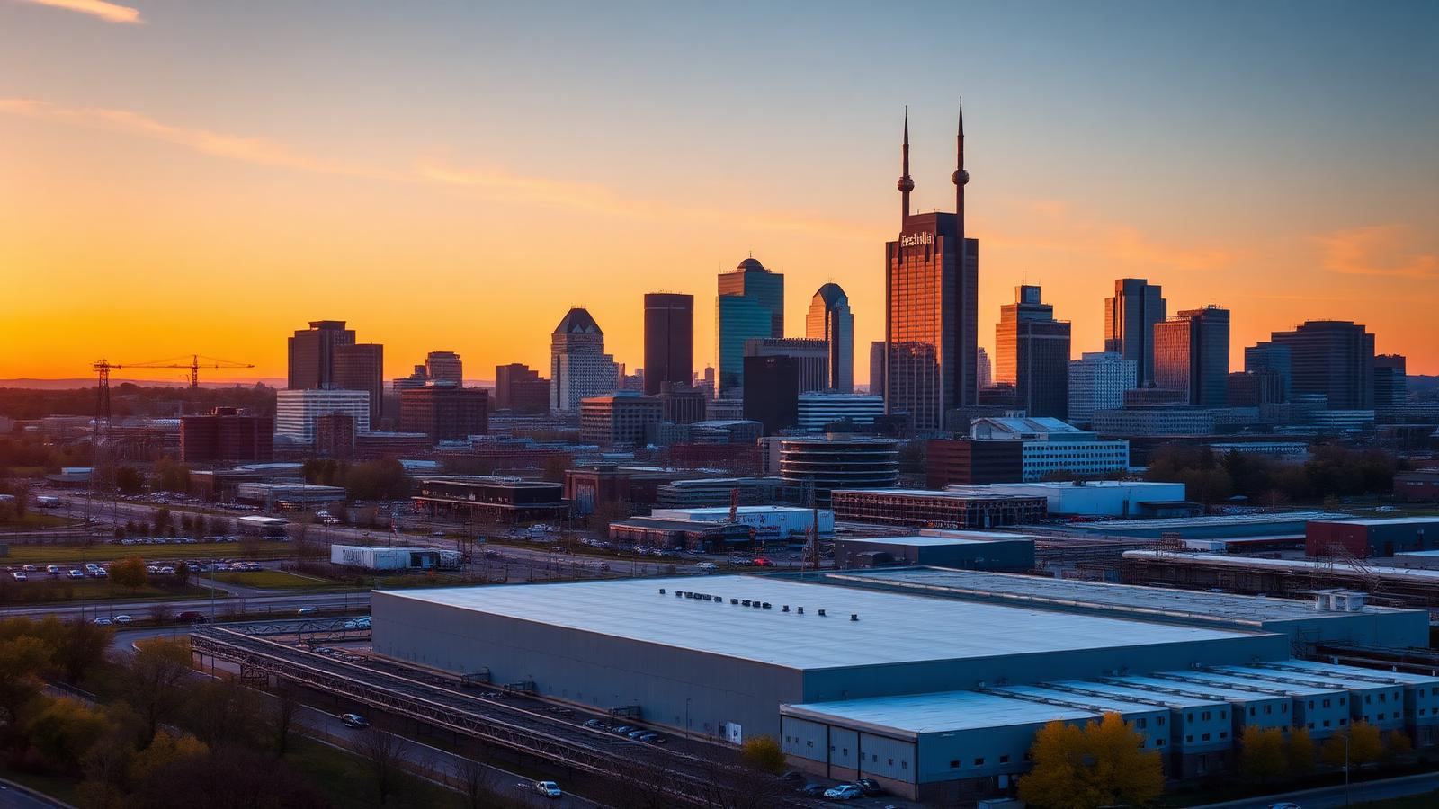 Jackson, Tennessee manufacturing corridor at golden hour