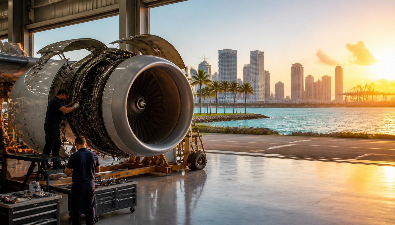West Palm Beach, Florida manufacturing corridor at golden hour