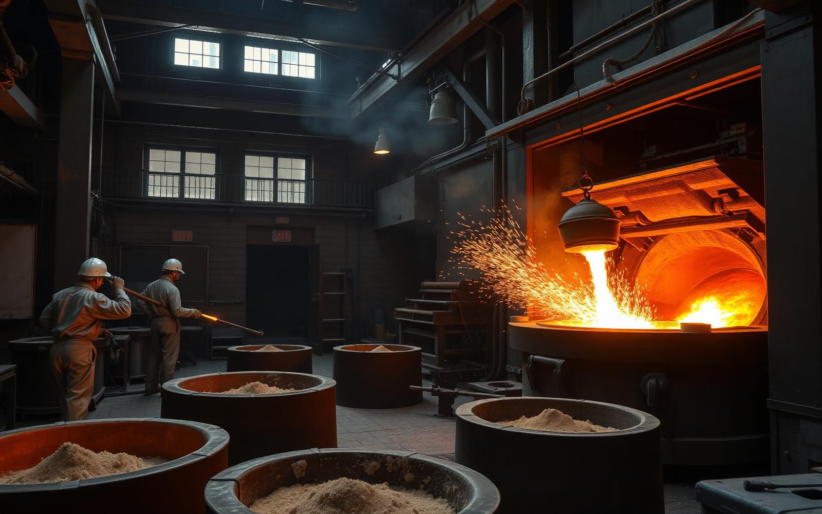 Molten metal being poured at a US foundry casting facility
