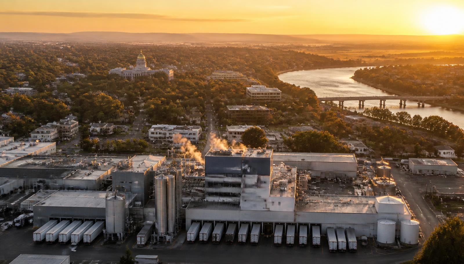 Salem Oregon manufacturing corridor at golden hour