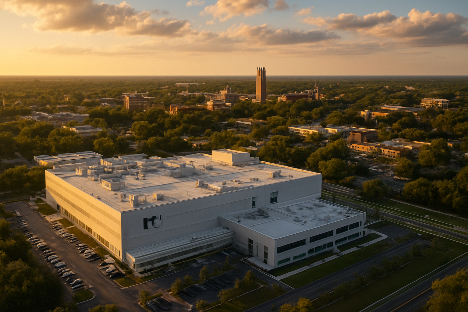 Gainesville Florida manufacturing corridor at golden hour