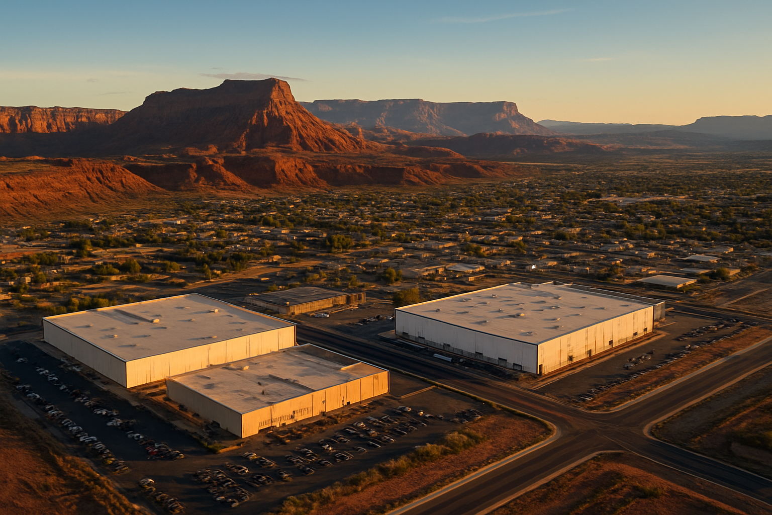 St. George Utah manufacturing corridor at golden hour