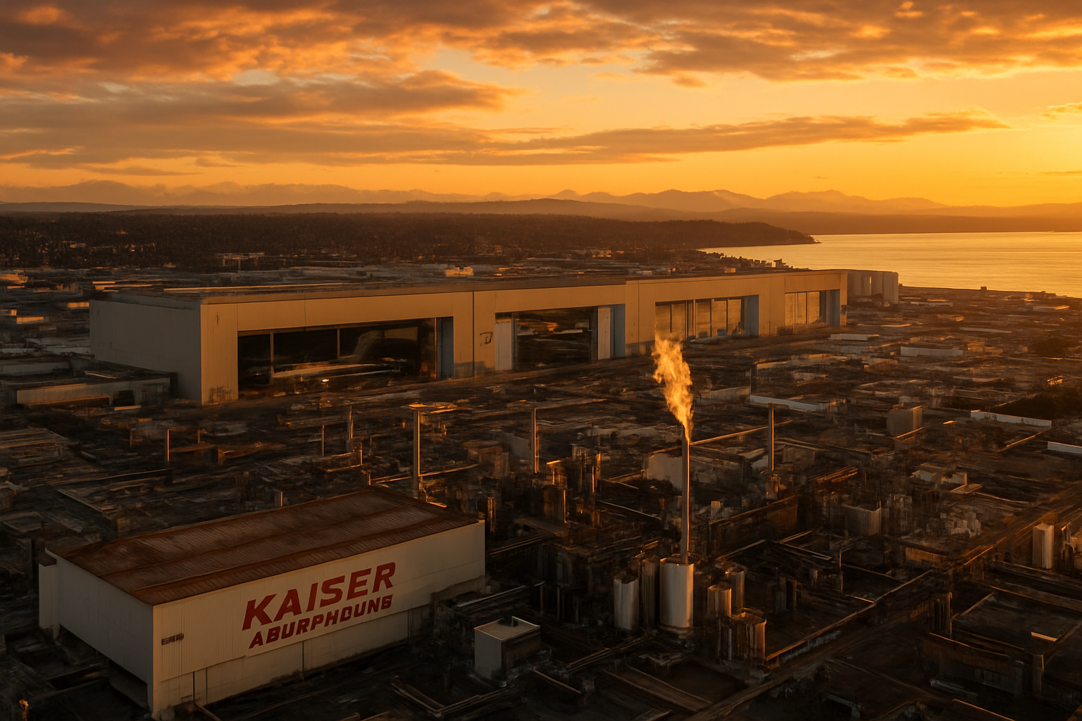 Everett Washington manufacturing corridor at golden hour