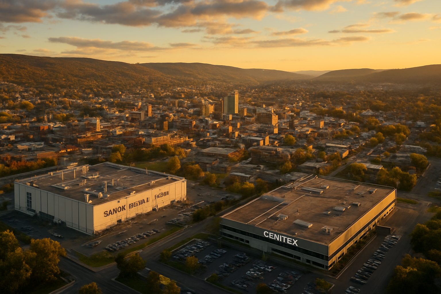 Scranton Pennsylvania manufacturing corridor at golden hour