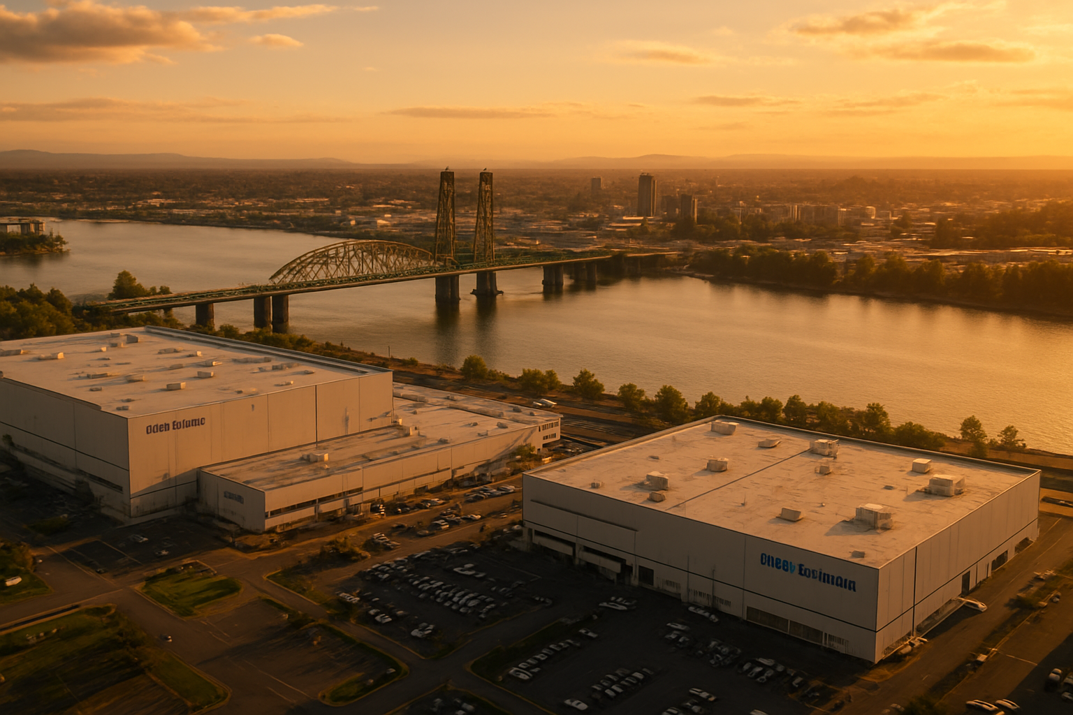 Vancouver Washington manufacturing corridor at golden hour