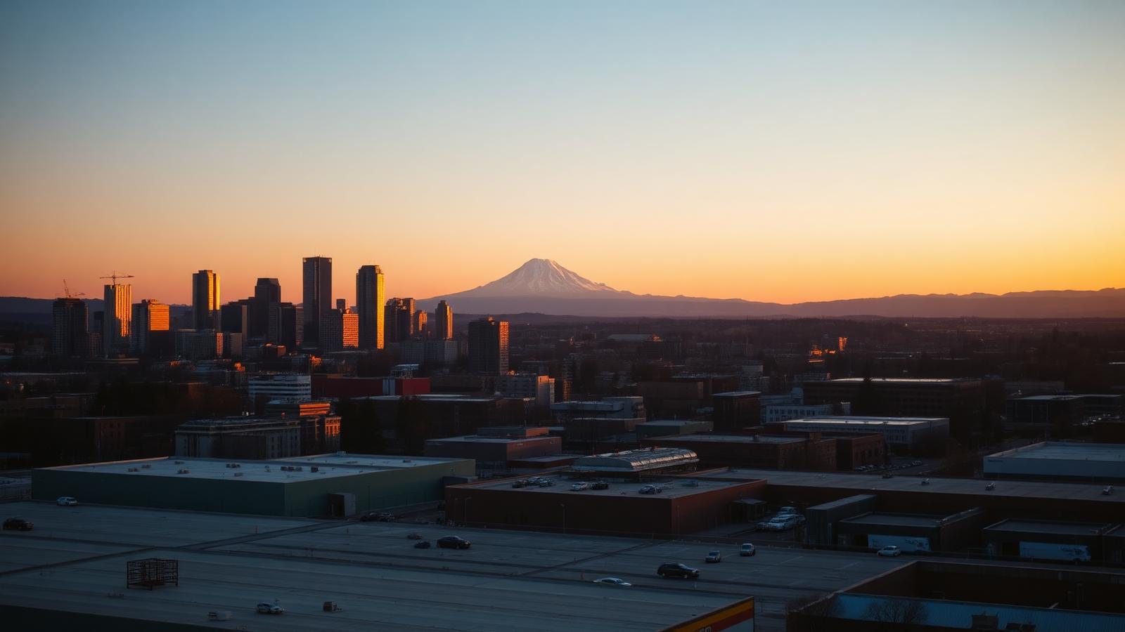 Hillsboro, Oregon manufacturing corridor at golden hour