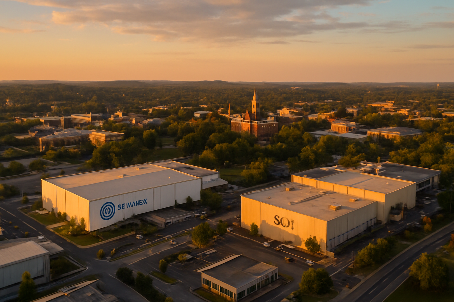 Auburn–Opelika Alabama manufacturing corridor at golden hour