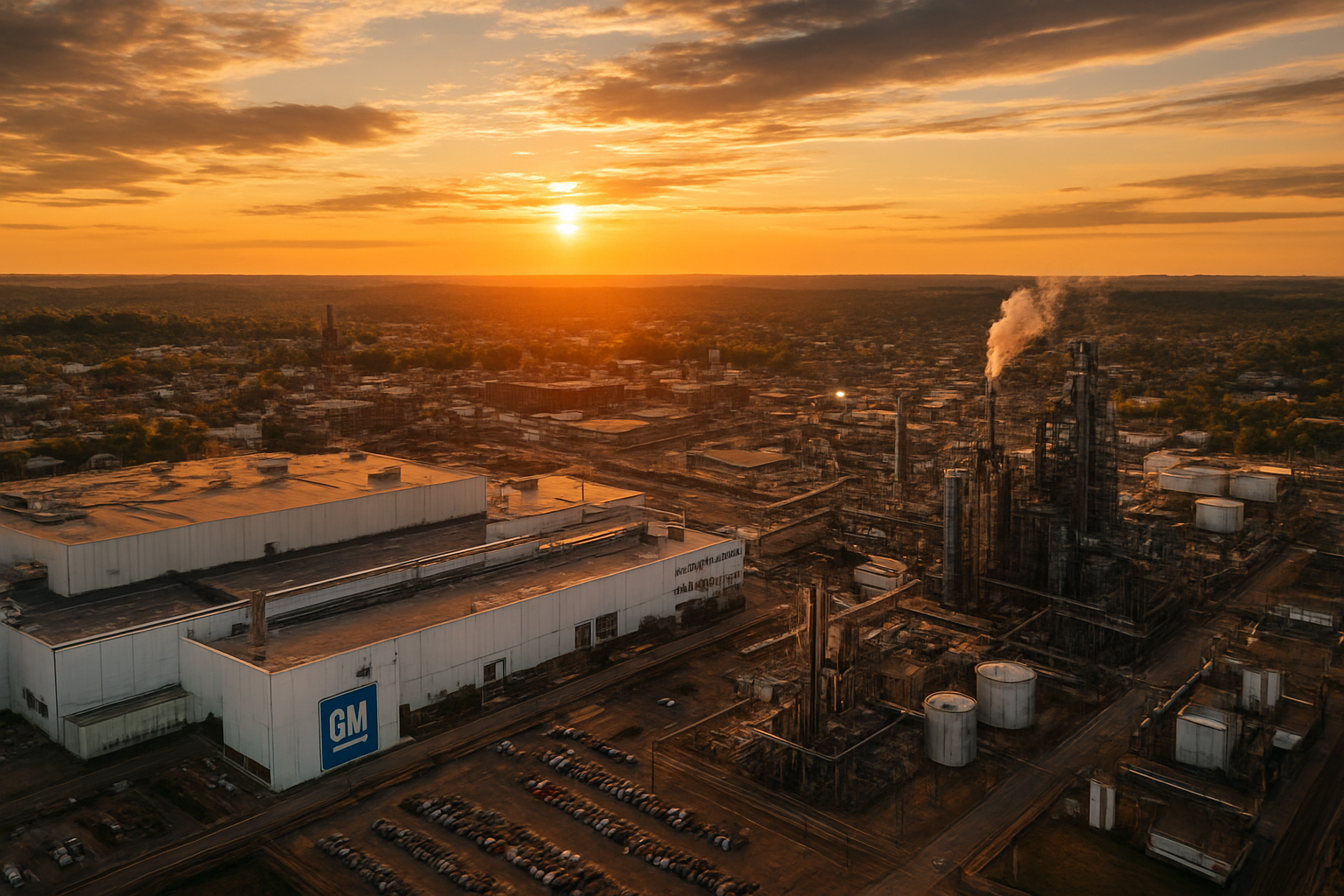 Mansfield Ohio manufacturing corridor at golden hour