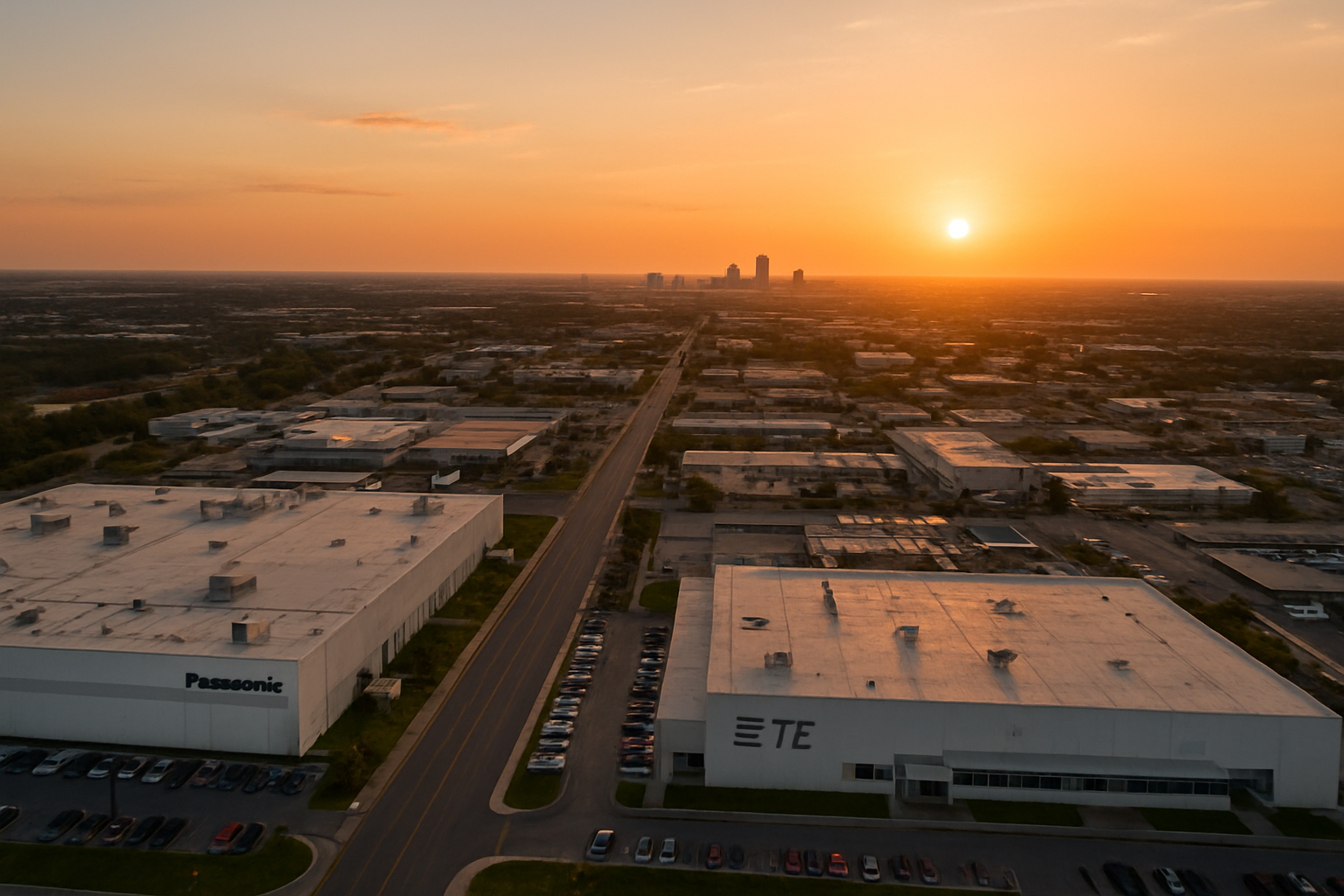 McAllen Texas manufacturing corridor at golden hour