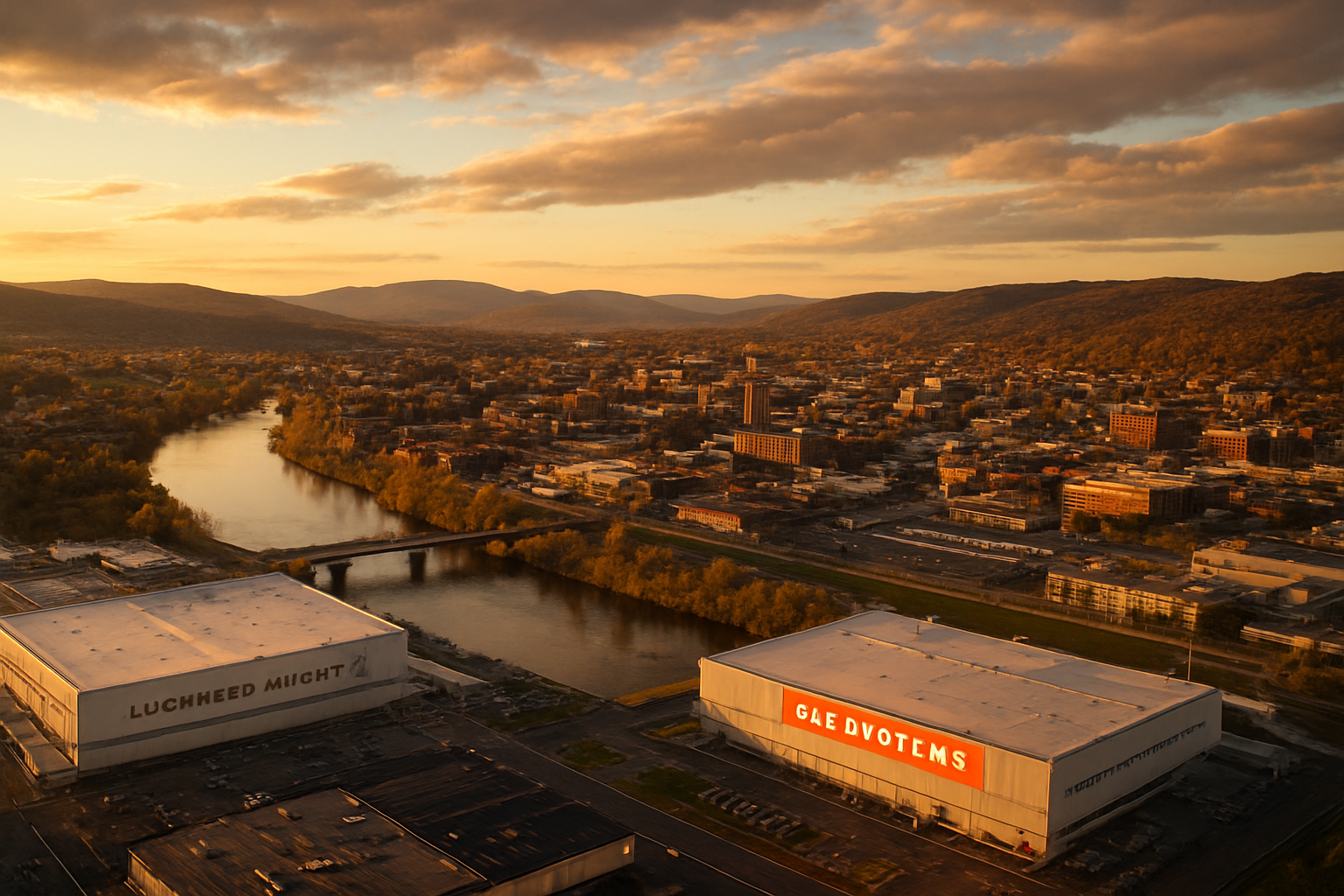 Binghamton New York manufacturing corridor at golden hour