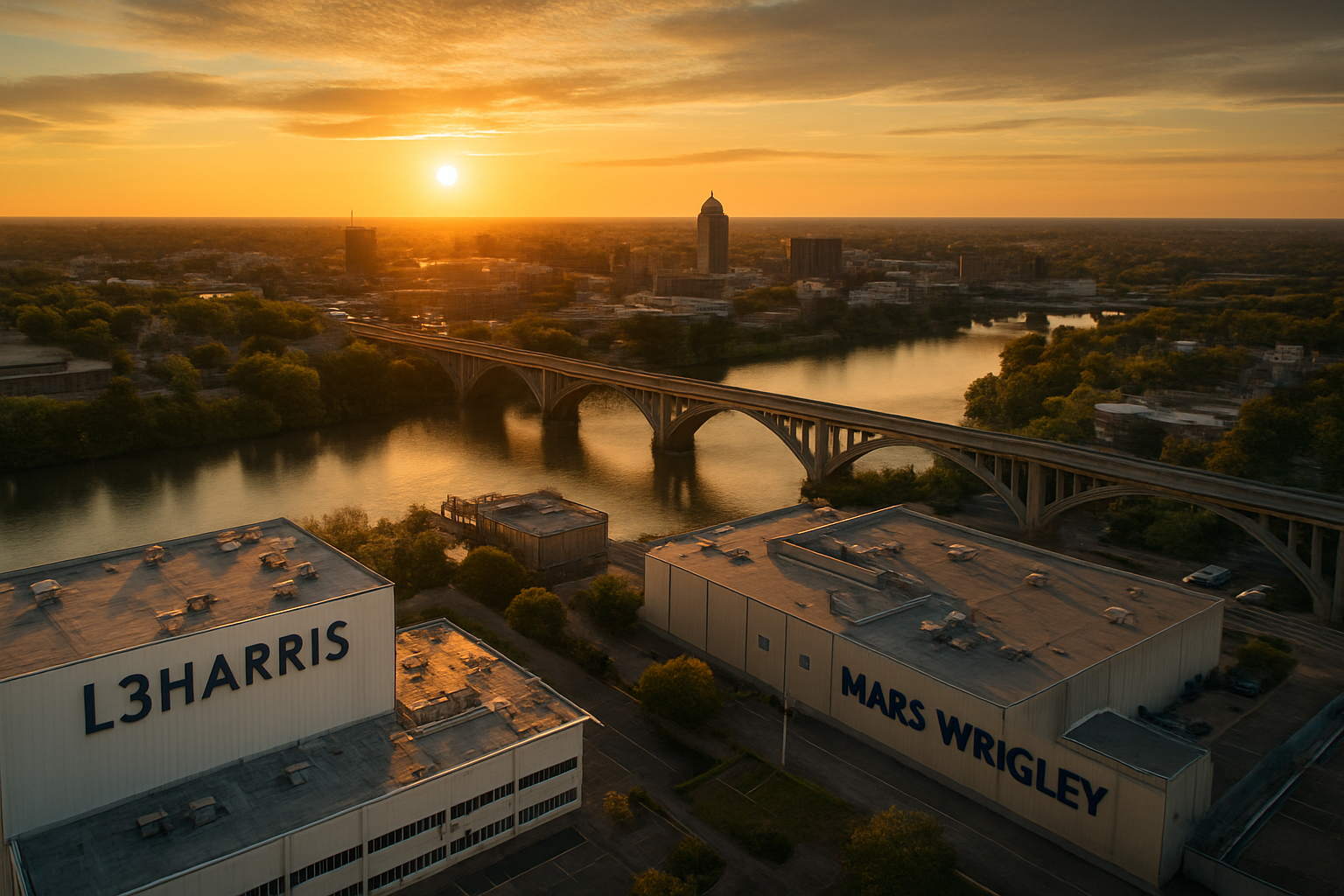 Waco Texas manufacturing corridor at golden hour