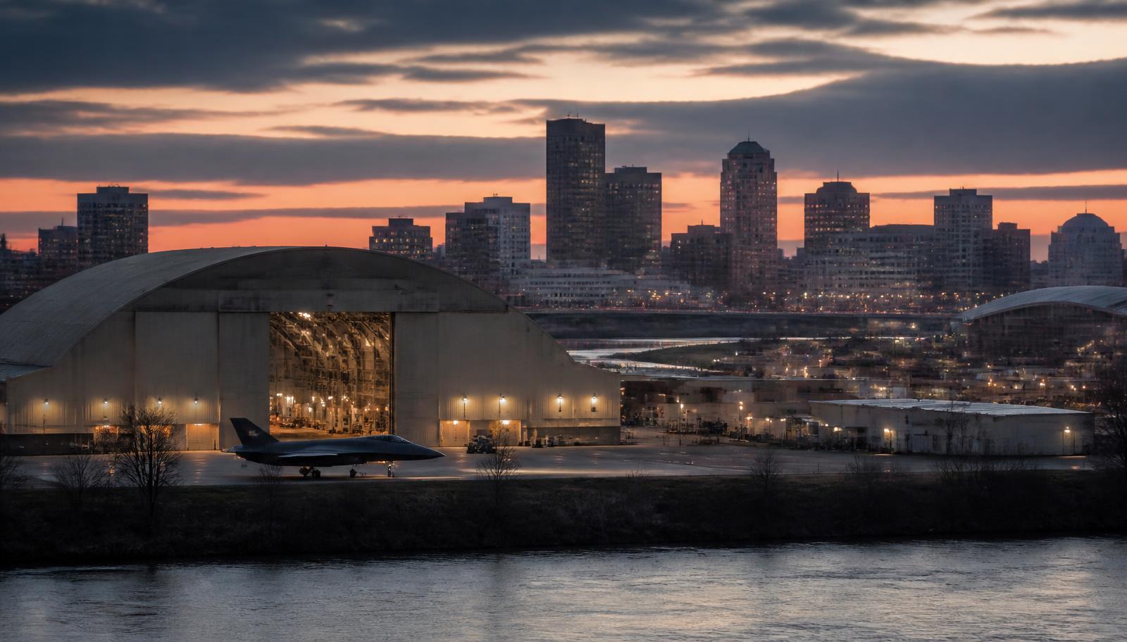 Dayton Ohio aerospace and defense corridor at golden hour