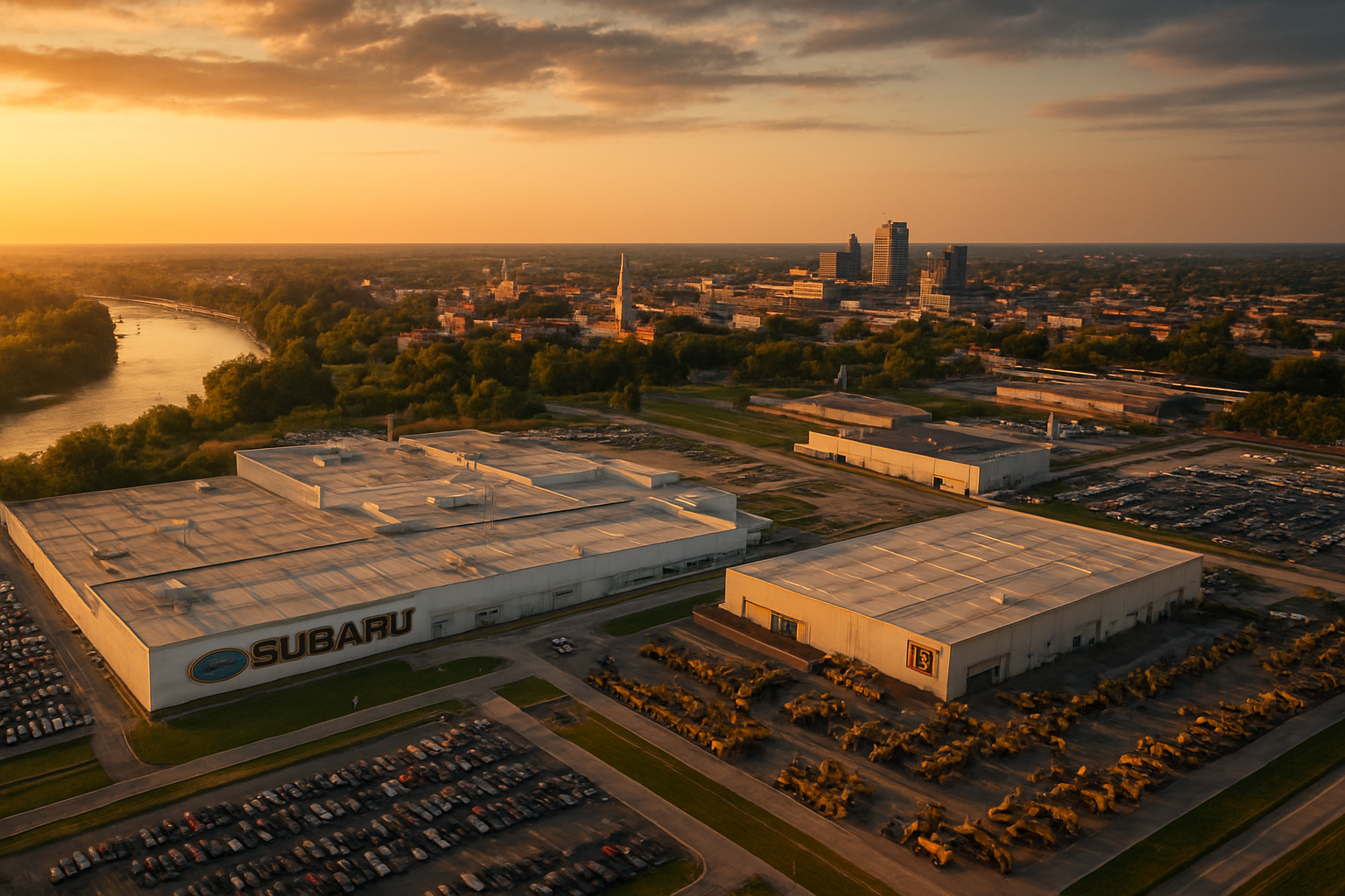 Lafayette Indiana manufacturing corridor at golden hour
