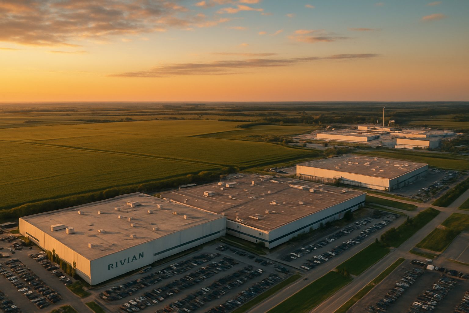 Bloomington Illinois manufacturing corridor at golden hour