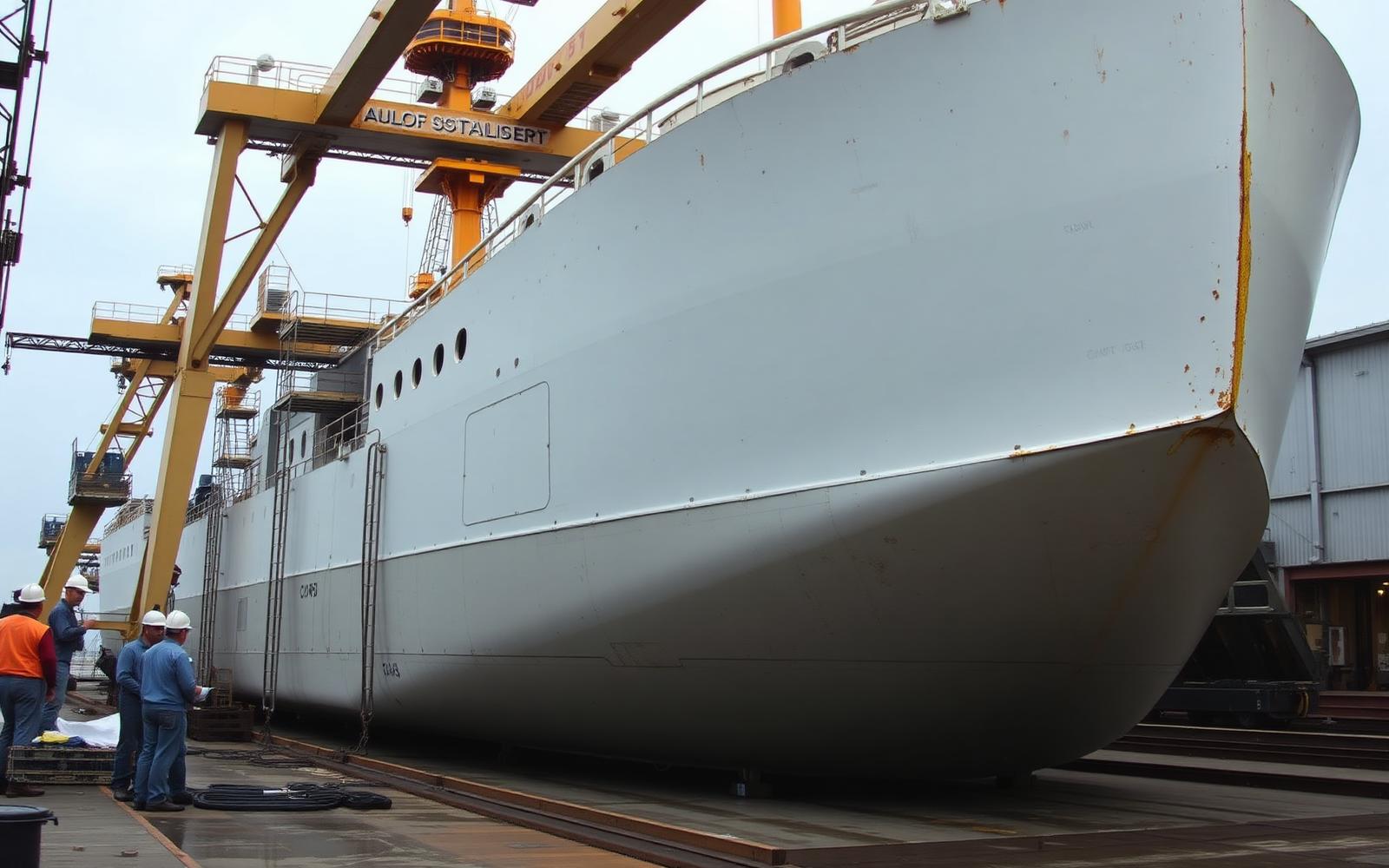 Hull section under construction at a US shipyard