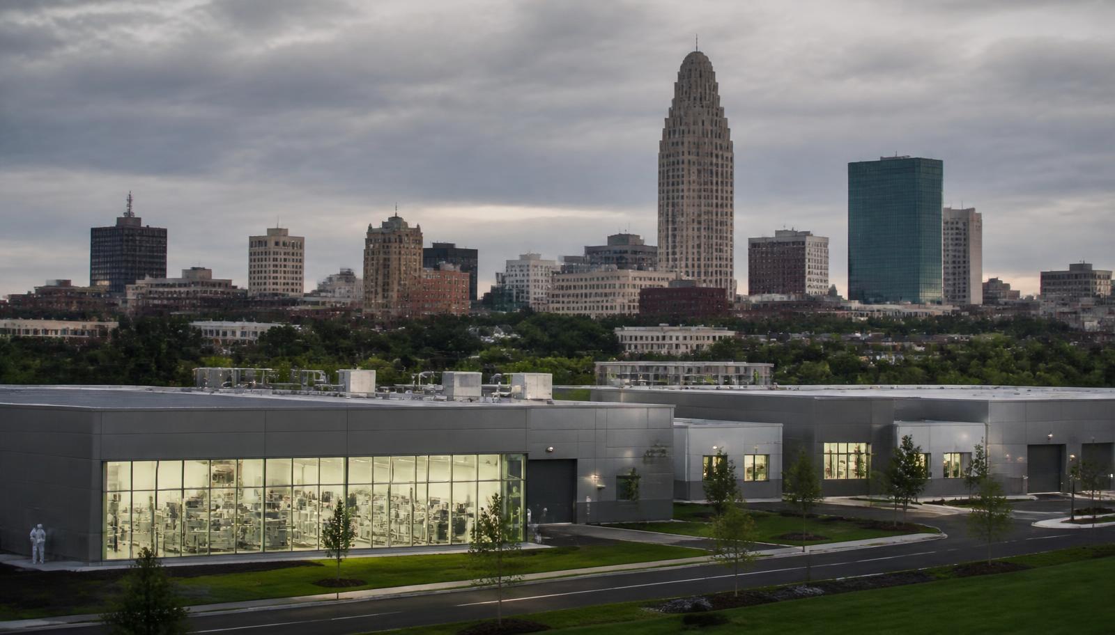 Winston-Salem North Carolina advanced manufacturing corridor at golden hour