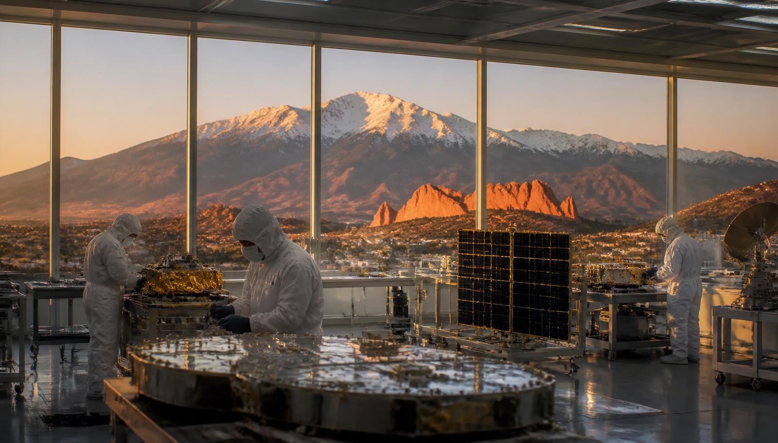 Colorado Springs aerospace and space defense corridor at golden hour