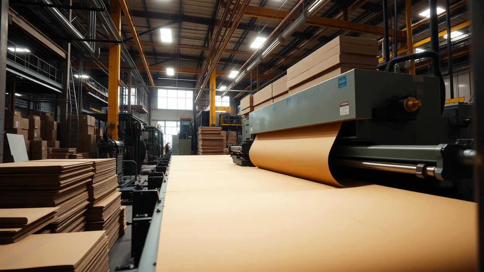 Corrugated flexo printing press running printed brown sheets in a US packaging manufacturing plant