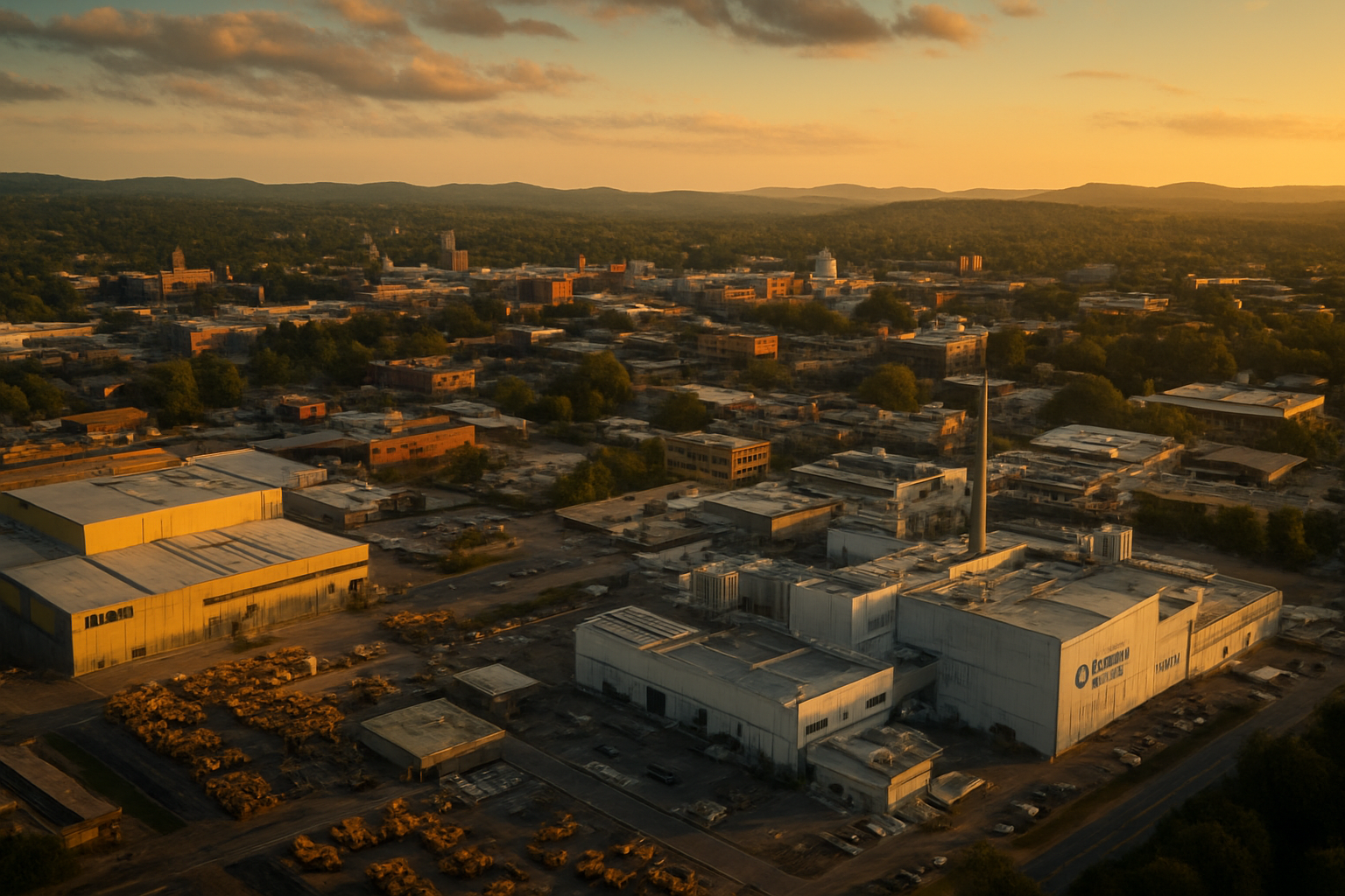 Athens Georgia manufacturing corridor at golden hour