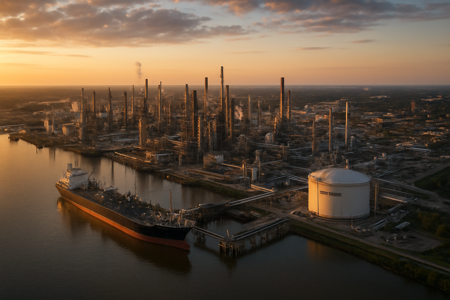 Beaumont Texas manufacturing corridor at golden hour