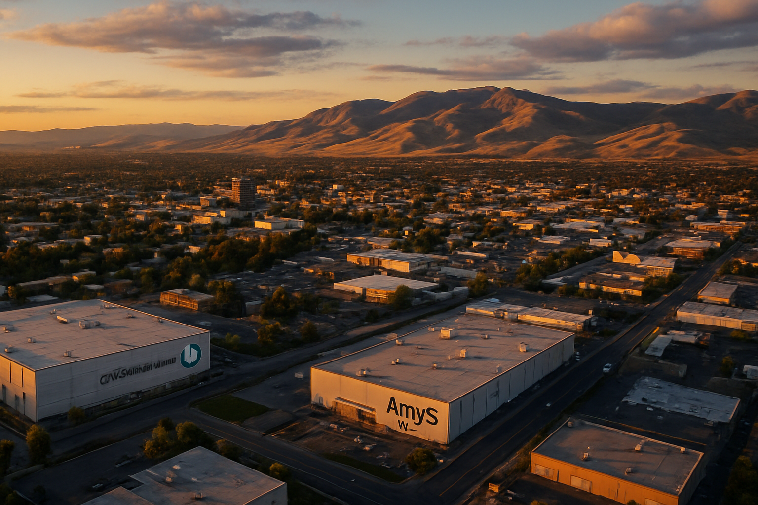 Pocatello Idaho manufacturing corridor at golden hour