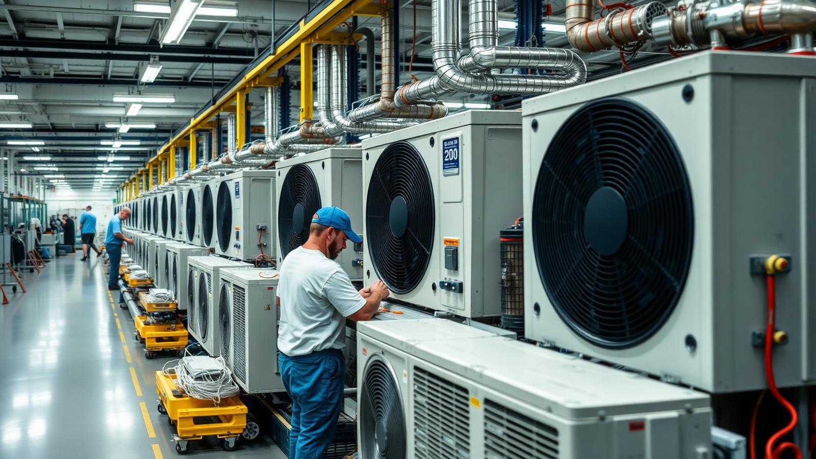 US HVAC and refrigeration equipment plant assembling air conditioning units and condensers